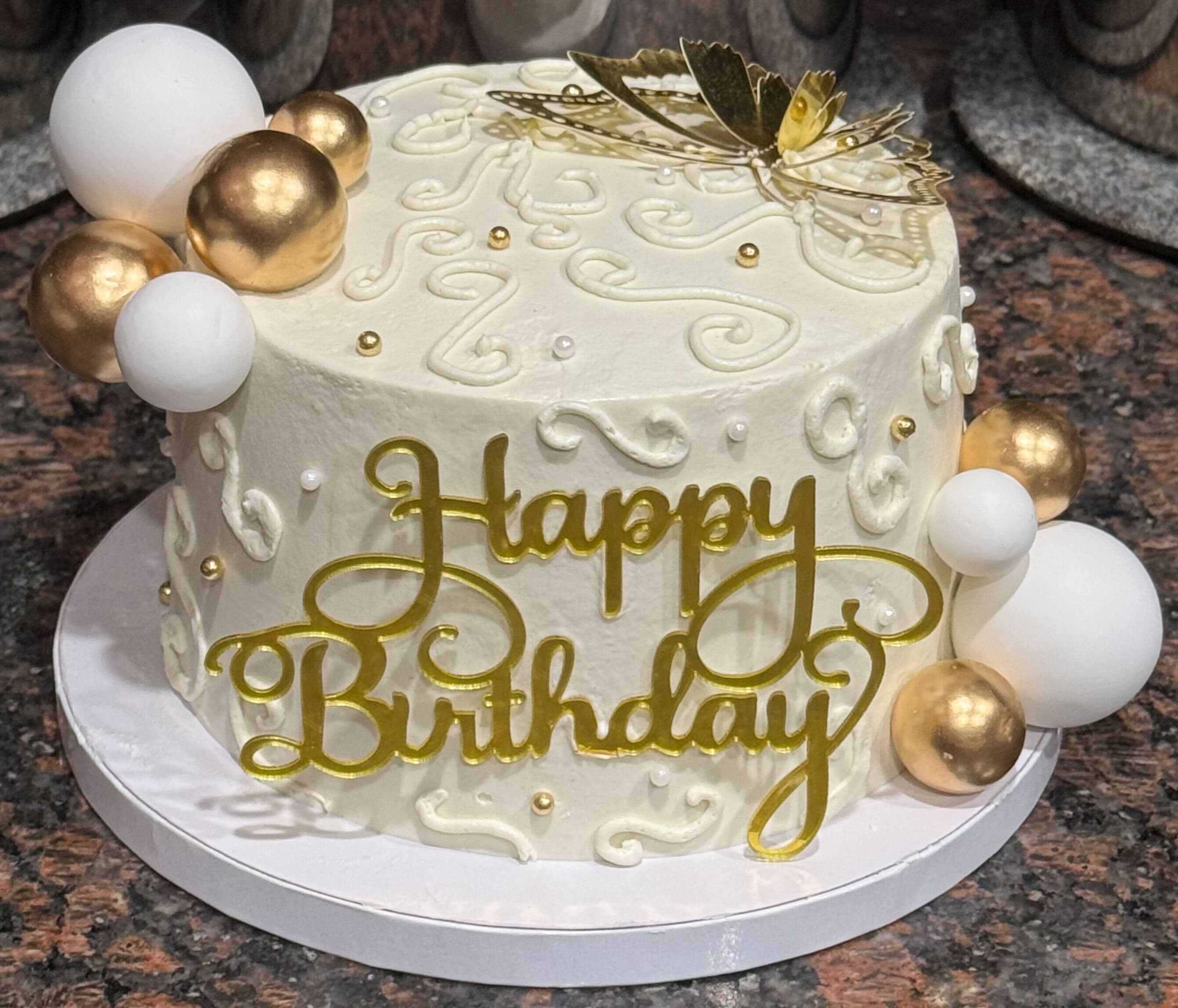 Gold Butterfly Birthday Cake